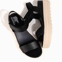 Women's SOREL Cameron Flatform Wedge Sandal in Black/Chalk