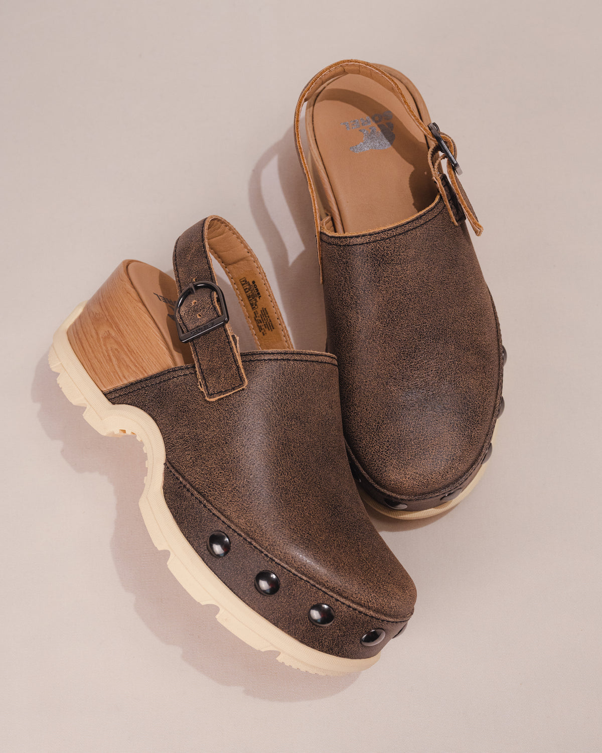 SOREL Roam'N Clog – Women's Leather Platform Clog in Canoe/Bleached Ceramic