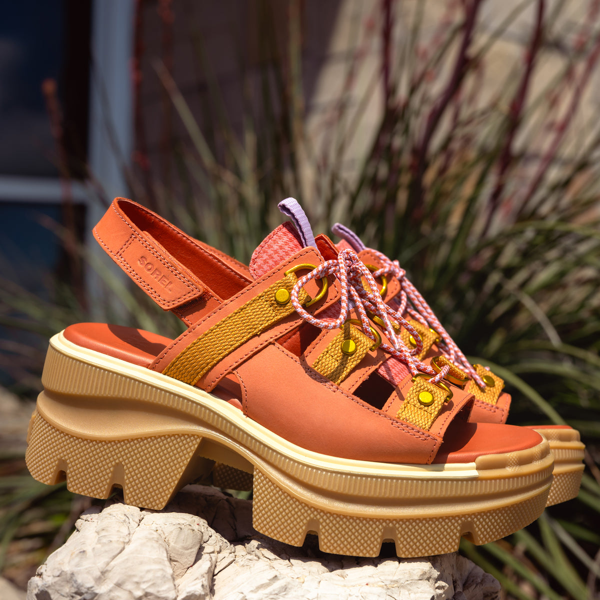 Women's SOREL Rein™ CB Lace Platform Sandal in Tuscan/Gum 16 Leather