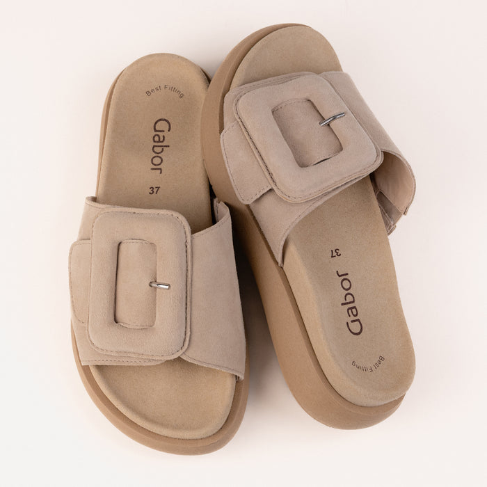 Women's Gabor Buckle Slide in Desert tan Nubuck Leather