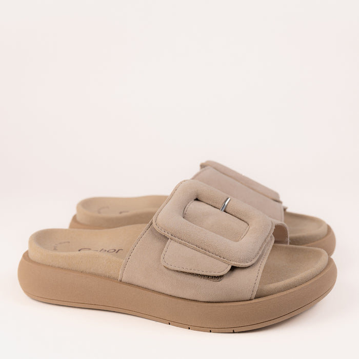 Women's Gabor Buckle Slide in Desert tan Nubuck Leather