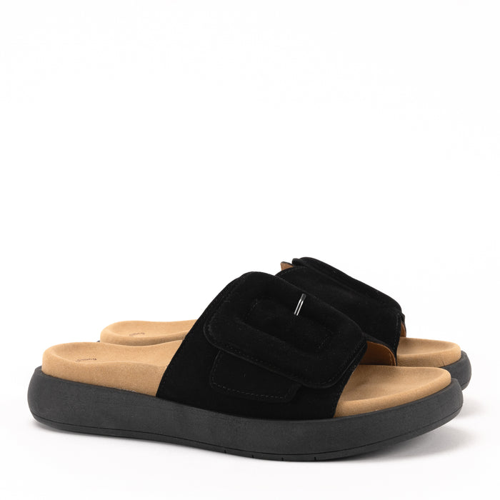 Women's Gabor Buckle Slide in Black Nubuck Leather