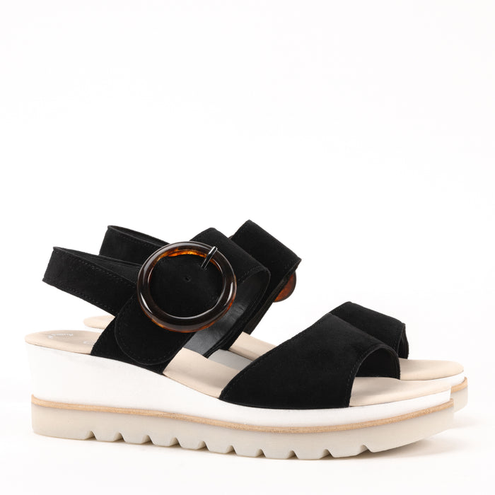 BUCKLE WEDGE - BLACK - LEATHER