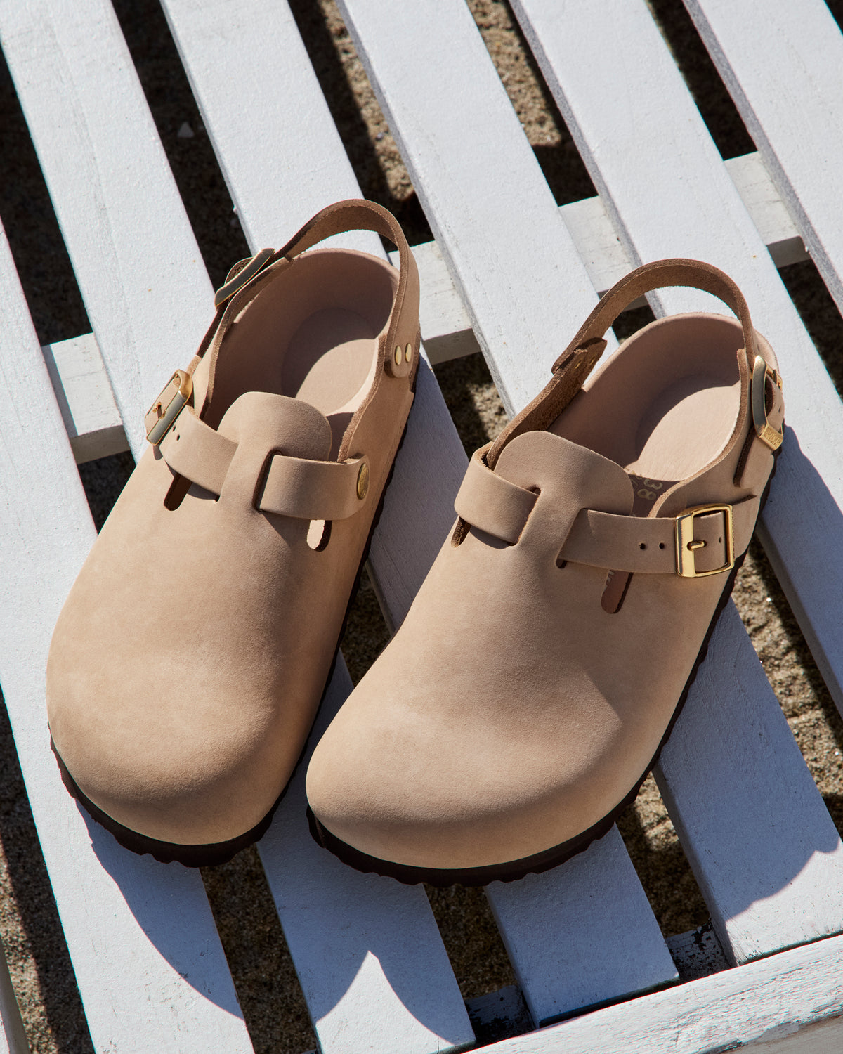 Birkenstock Tokio Hex Backstrap Clog in Sandcastle Nubuck Leather