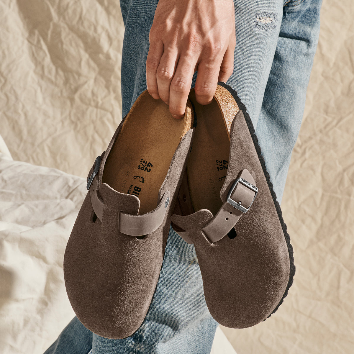 Men's Birkenstock Boston Clog in Concrete Gray Mixed Leather