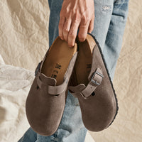Men's Birkenstock Boston Clog in Concrete Gray Mixed Leather