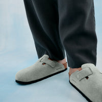 Women's Birkenstock Boston Soft Clog in Pure Sage Suede Leather