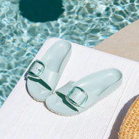 Women's Birkenstock Madrid Big Buckle EVA Slide in Surf Green 1029614