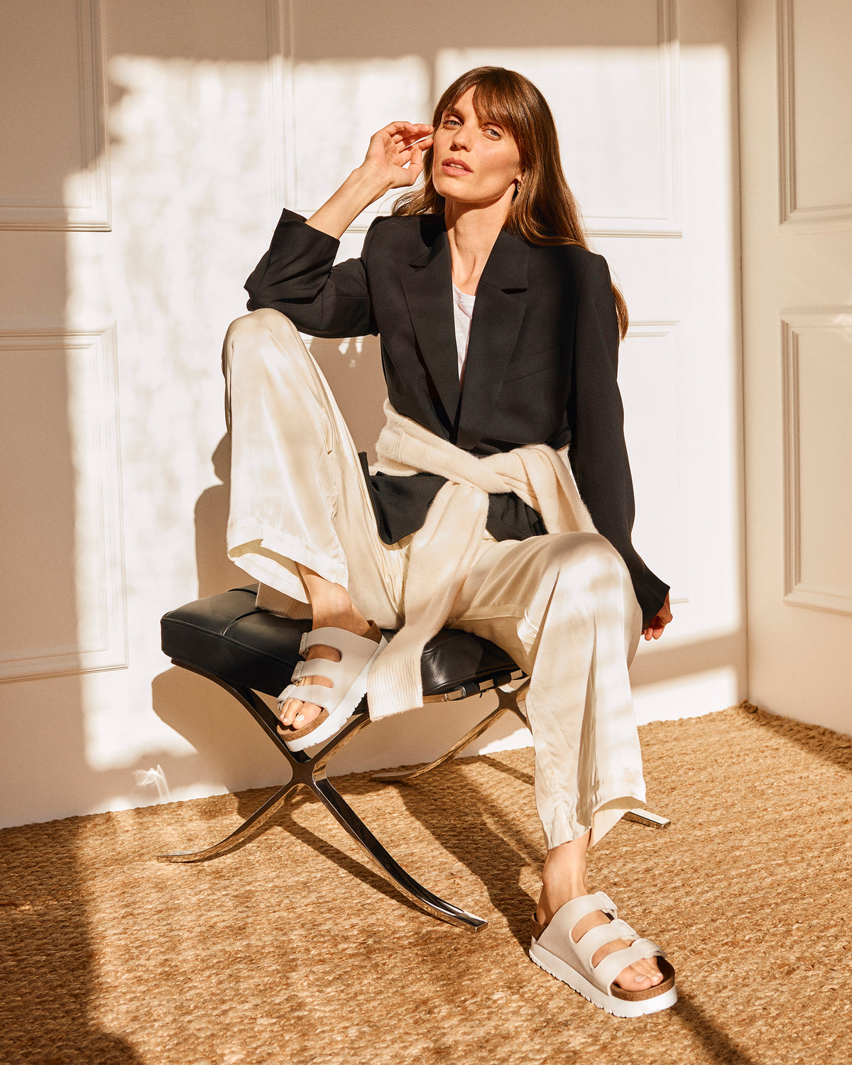 Women's Birkenstock Florida Flex Platform Vegan Sandal in Eggshell Birko-Flor