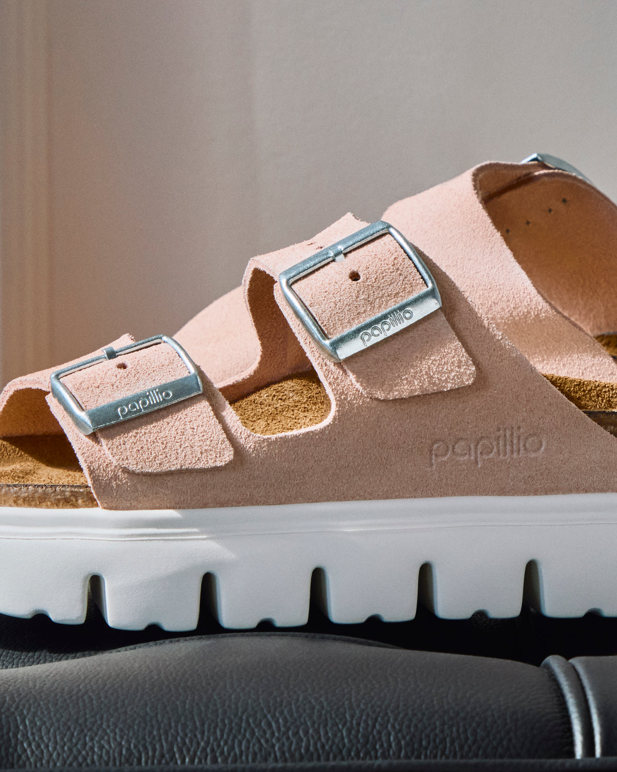 Birkenstock Arizona Chunky Platform Sandal in Light Rose Suede