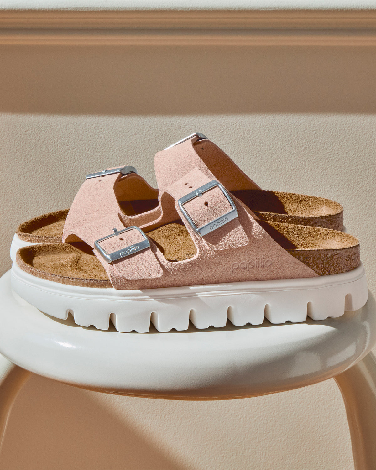 Birkenstock Arizona Chunky Platform Sandal in Light Rose Suede