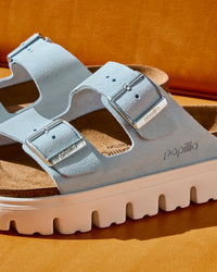 Birkenstock Arizona Chunky Platform Sandal in Baby Blue Suede