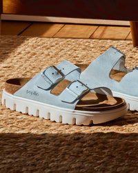 Birkenstock Arizona Chunky Platform Sandal in Baby Blue Suede