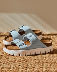 Birkenstock Arizona Chunky Platform Sandal in Baby Blue Suede