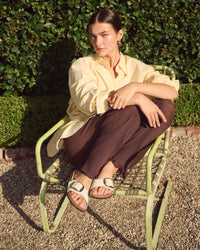 Birkenstock Madrid Big Buckle in Ecru High-Shine Leather and Golden Hardware