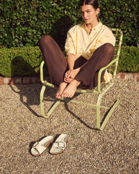 Birkenstock Madrid Big Buckle in Ecru High-Shine Leather and Golden Hardware