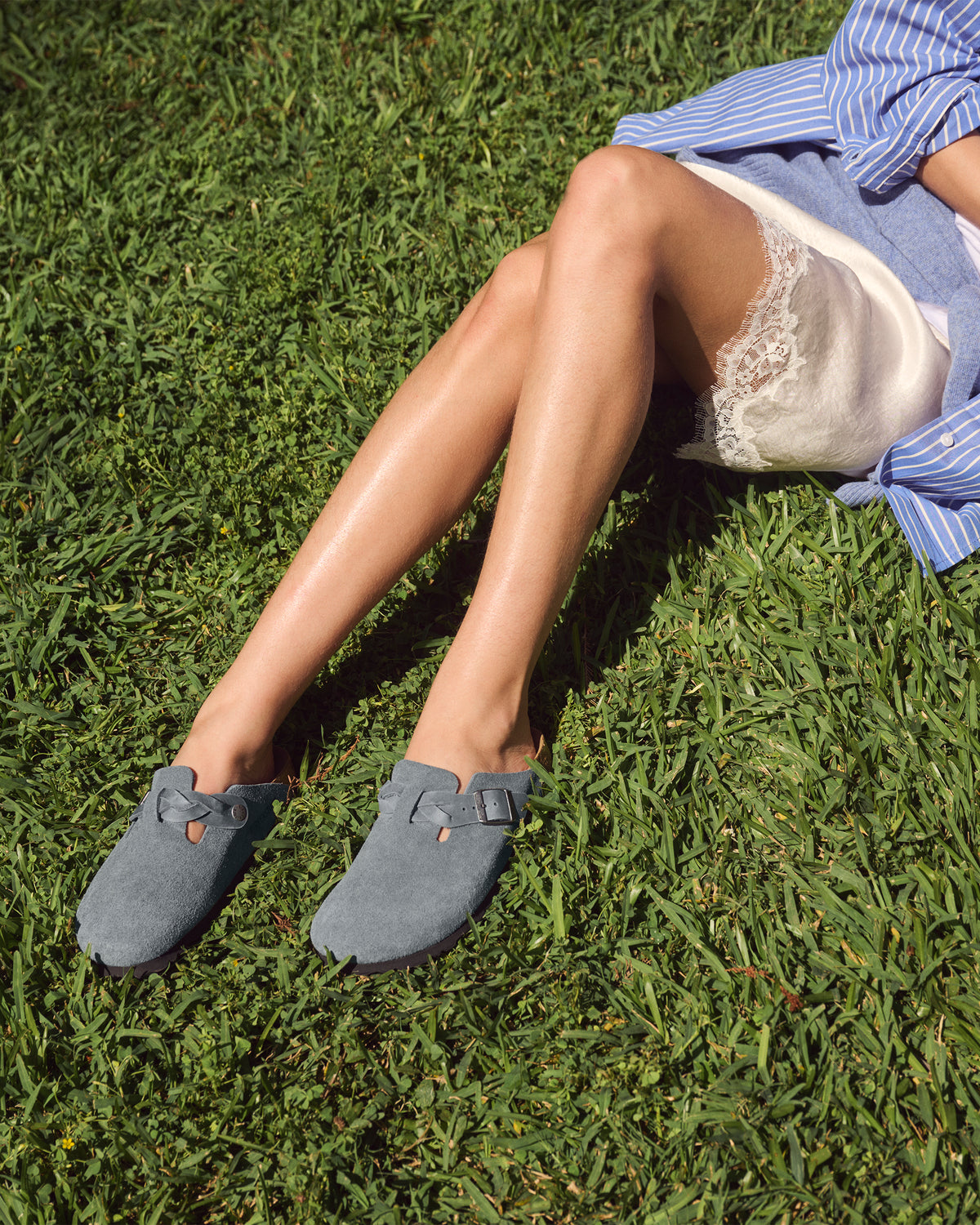 Birkenstock Boston Braided Clog in Basalt Gray Suede Leather