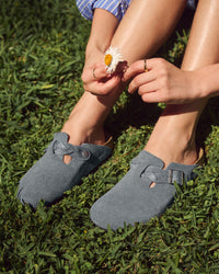 Birkenstock Boston Braided Clog in Basalt Gray Suede Leather