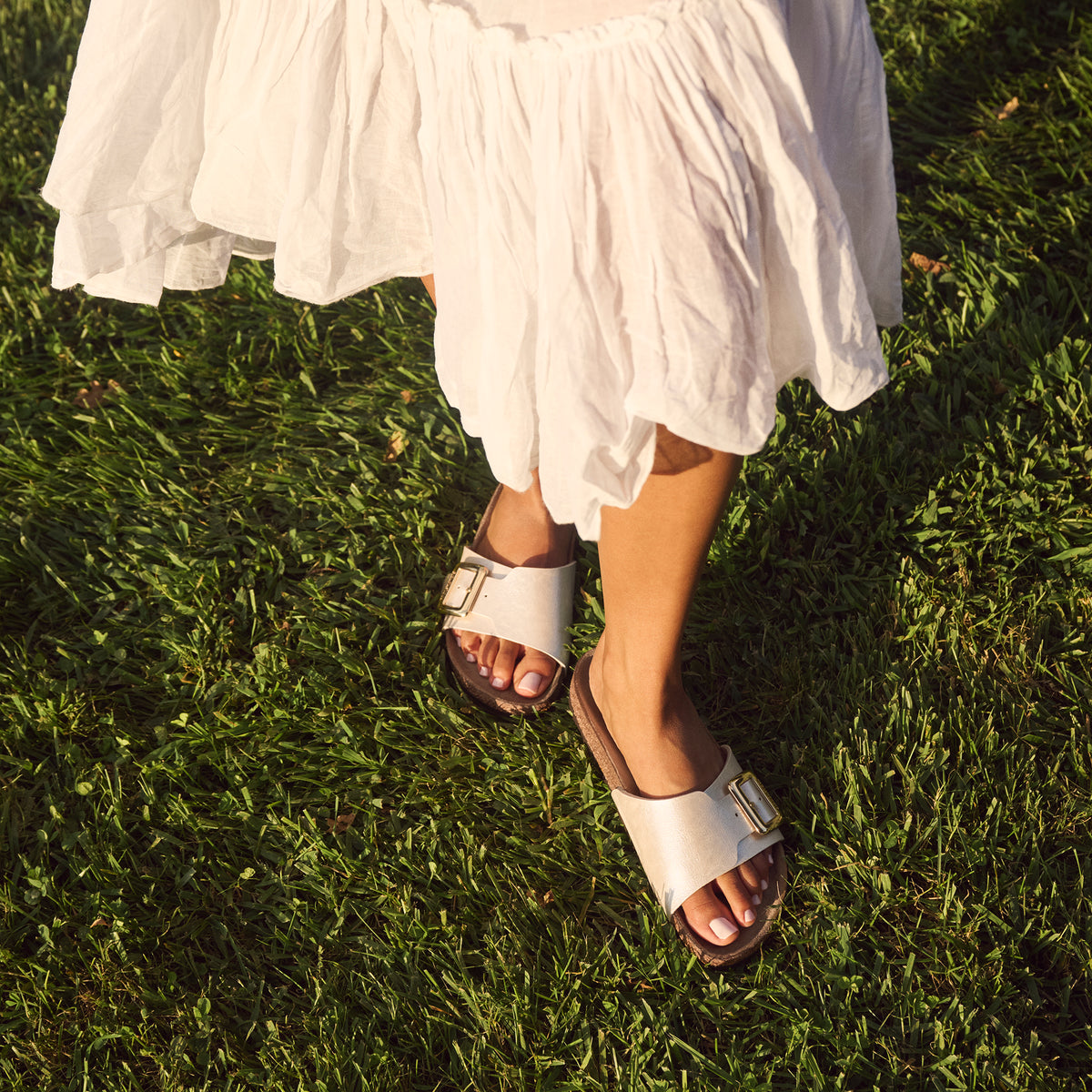Birkenstock Catalina Luxe Buckle Sandal in Pearl White Birko-Flor