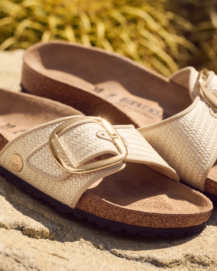 Birkenstock Madrid Big Buckle Sandal in Raffia Naturale Textile