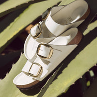 Women's Birkenstock Arizona Hammered Big Buckle in Natural Leather Patent - High Shine Antique White