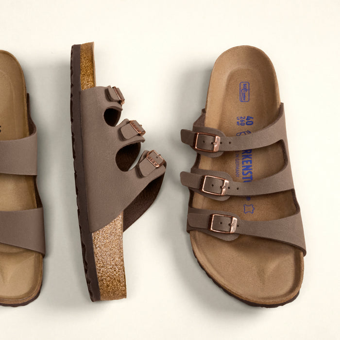 Women's Birkenstock Florida Soft Sandals in Mocha Birkibuc Birko-Flor Nubuck 0053881