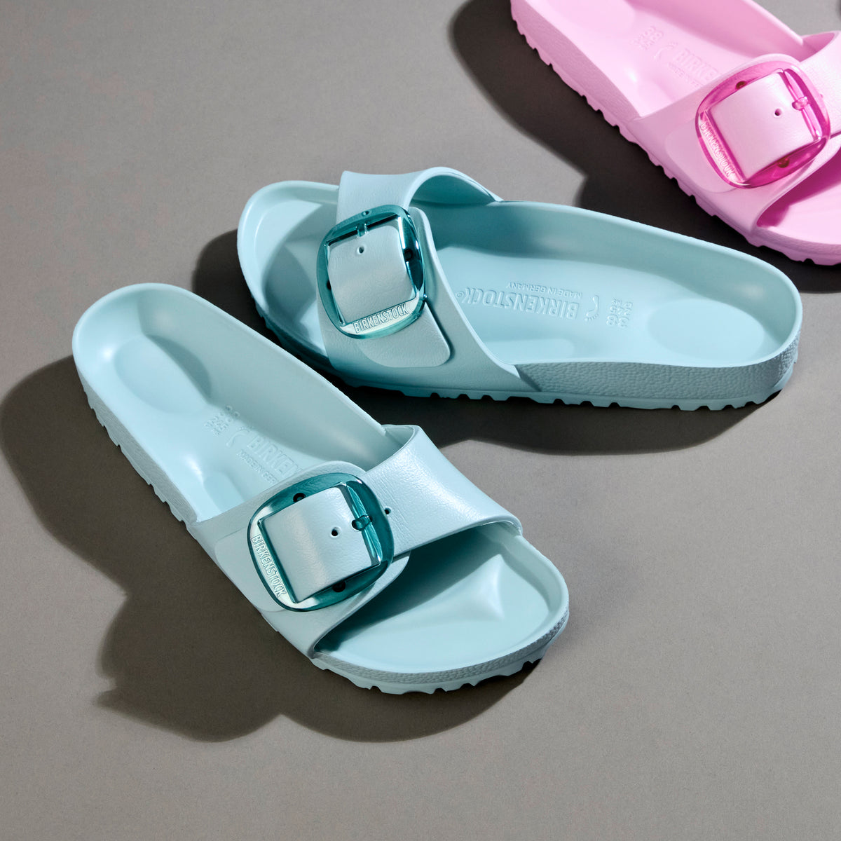 Women's Birkenstock Madrid Big Buckle EVA Slide in Surf Green 1029614
