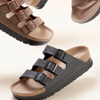 Women's Birkenstock Florida Flex Platform Vegan Sandal in Black Birko-Flor