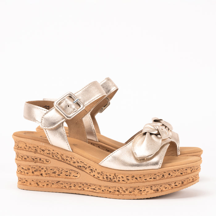 Women's Gabor Bow Wedge Sandals in Metal Leather