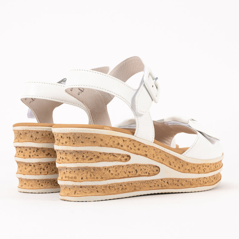 BOW WEDGE - WHITE - LEATHER