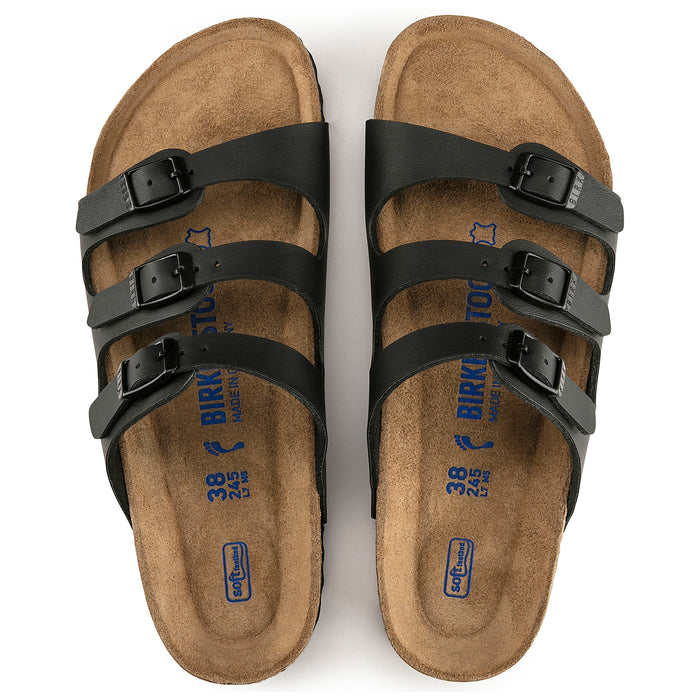 Women's Birkenstock Florida Soft Sandals in Black Birkibuc (Birko-Flor® Nubuck)