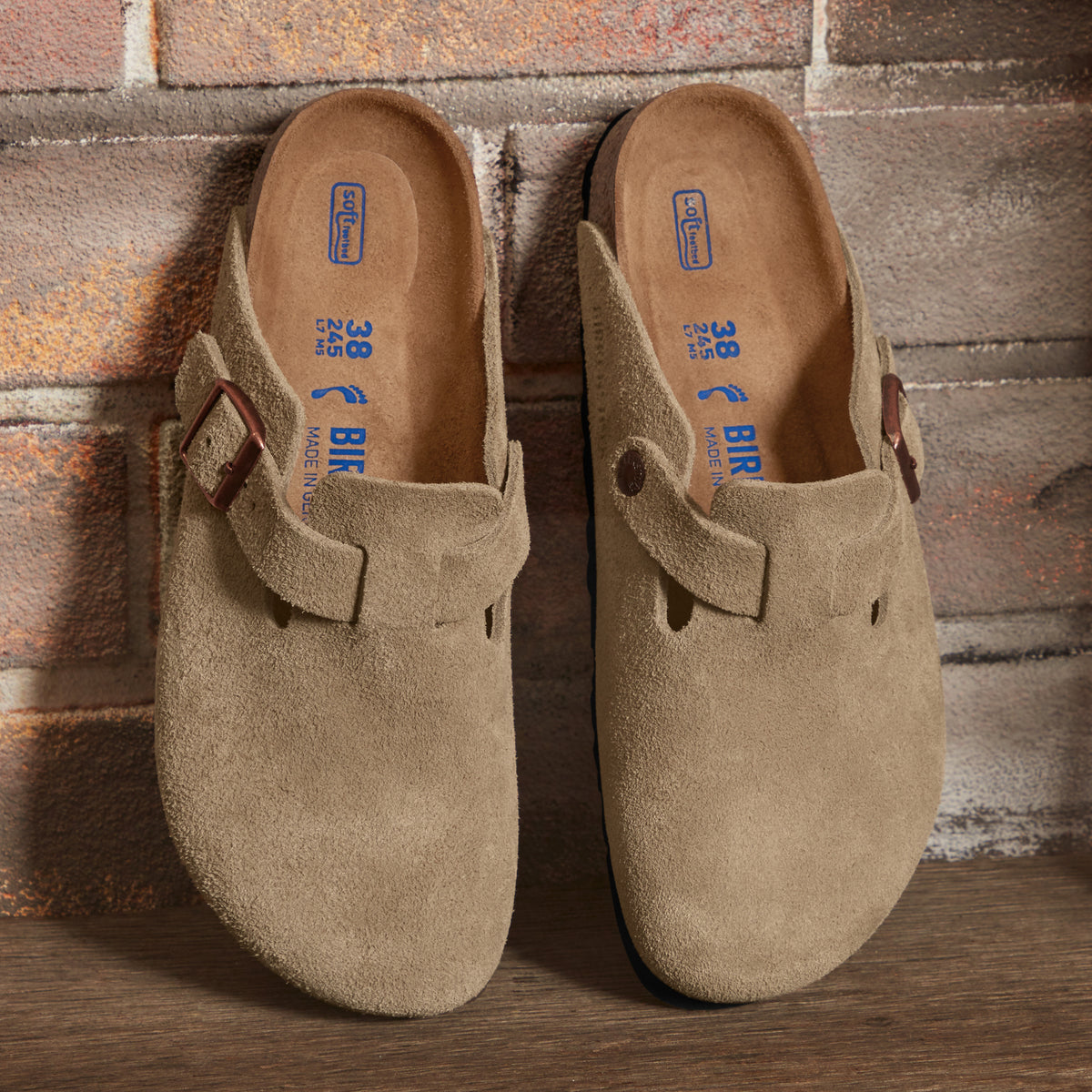 Birkenstock Boston Soft clog in Taupe Suede, featuring premium suede leather for all-day comfort. Classic slip-on style with soft footbed support, ideal for casual wear, gardening, or daily errands. Durable, lightweight, and built for long-lasting use, perfect for men and women seeking comfort and trendiness in footwear.