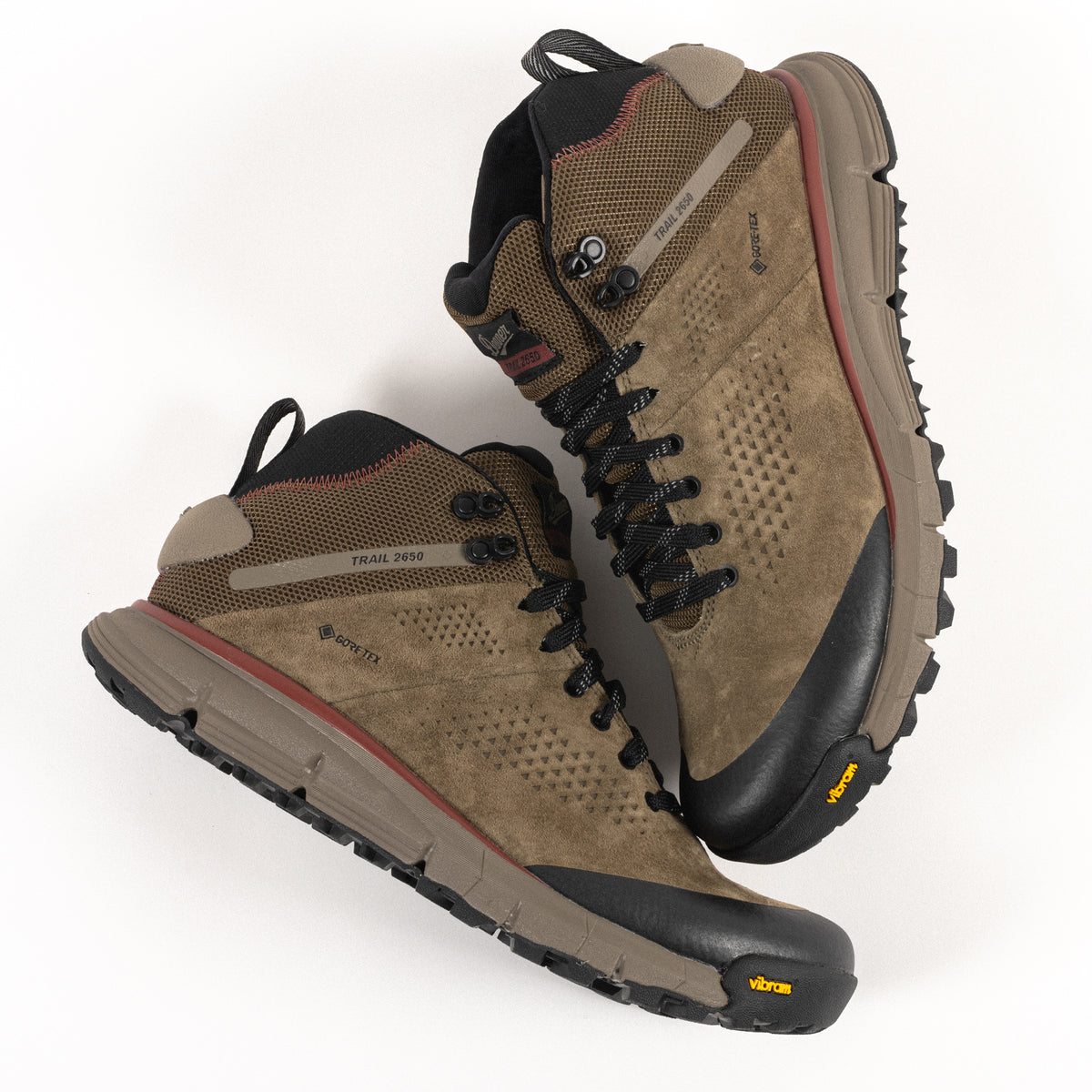Overhead view of the rugged Men's Trail 2650 Mid GTX Waterproof Boot in Dusty Olive Suede Leather
