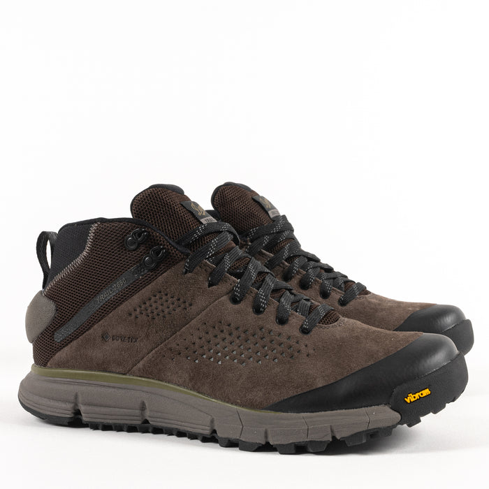 Side detail view of the GORE-TEX upper on the Men's Danner Trail 2650 GTX Waterproof Hiking Boot in Brown Suede Leather
