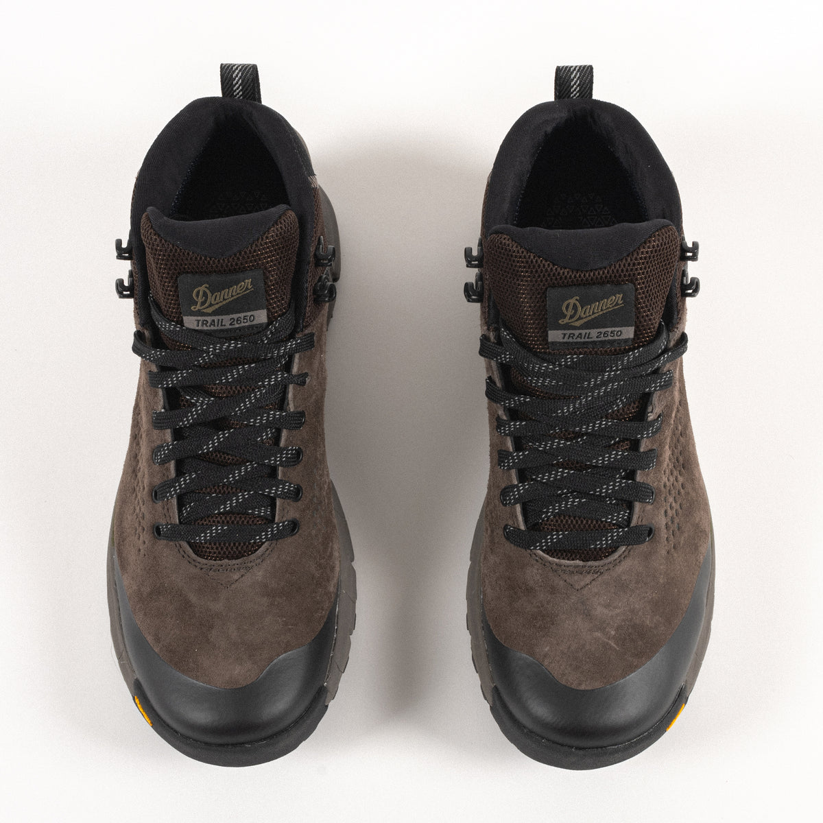 Overhead lace detail on the Men's Danner Trail 2650 GTX Waterproof Hiking Boot in Brown Suede Leather