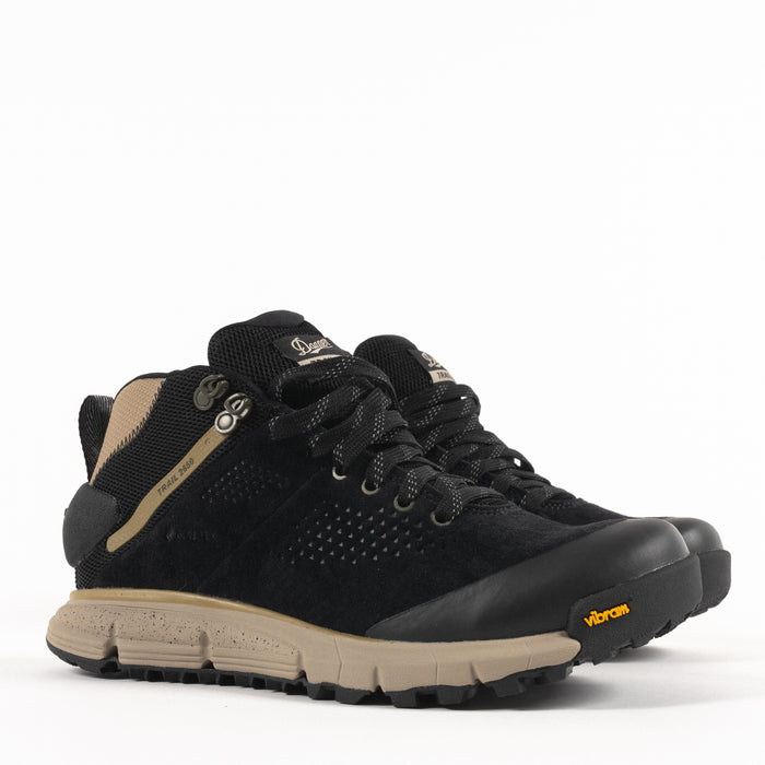 Side detail view of the Women's Danner Trail 2650 Mid GTX Hiking and Trail Waterproof Boot in Black Nubuck Leather