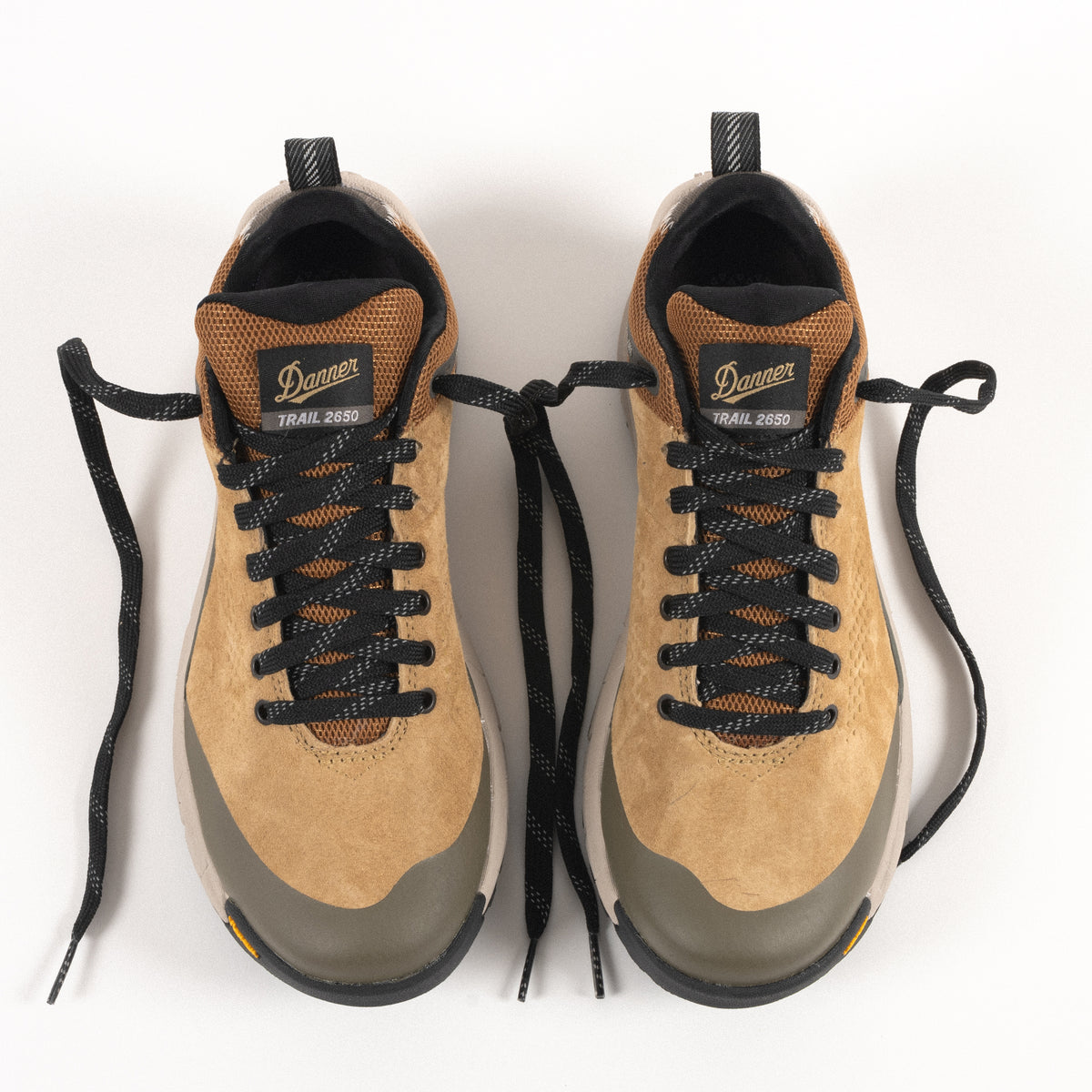 Overhead lace detail on the Women's Danner Trail 2650 GTX Waterproof Hiking Shoe in Prairie Nubuck Leather