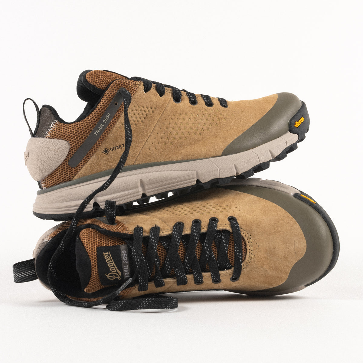 Stacked view of the Gore-Tex upper on the Women's Danner Trail 2650 GTX Waterproof Hiking Shoe in Prairie Nubuck Leather