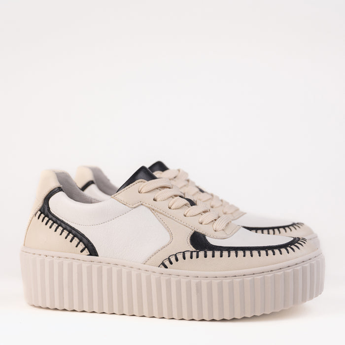 Women's Gabor Chloe Lace-Up Platform Sneaker in Tan/Black Leather - 63204