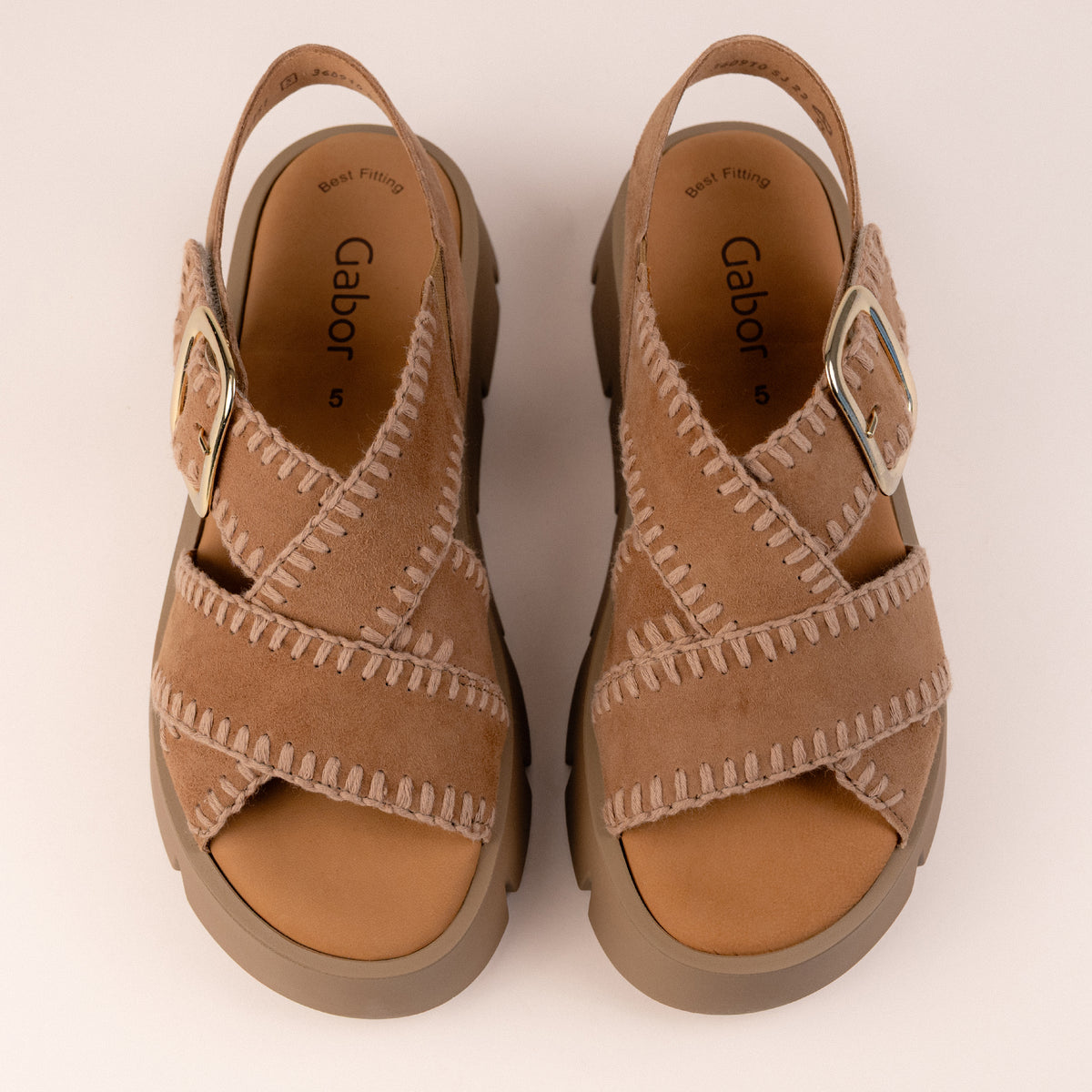 Women's Gabor Whipstitch Platform Sandal in Brown Suede - 64.751 Sandal