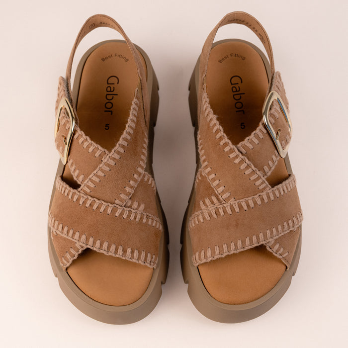 Women's Gabor Whipstitch Platform Sandal in Brown Suede - 64.751 Sandal