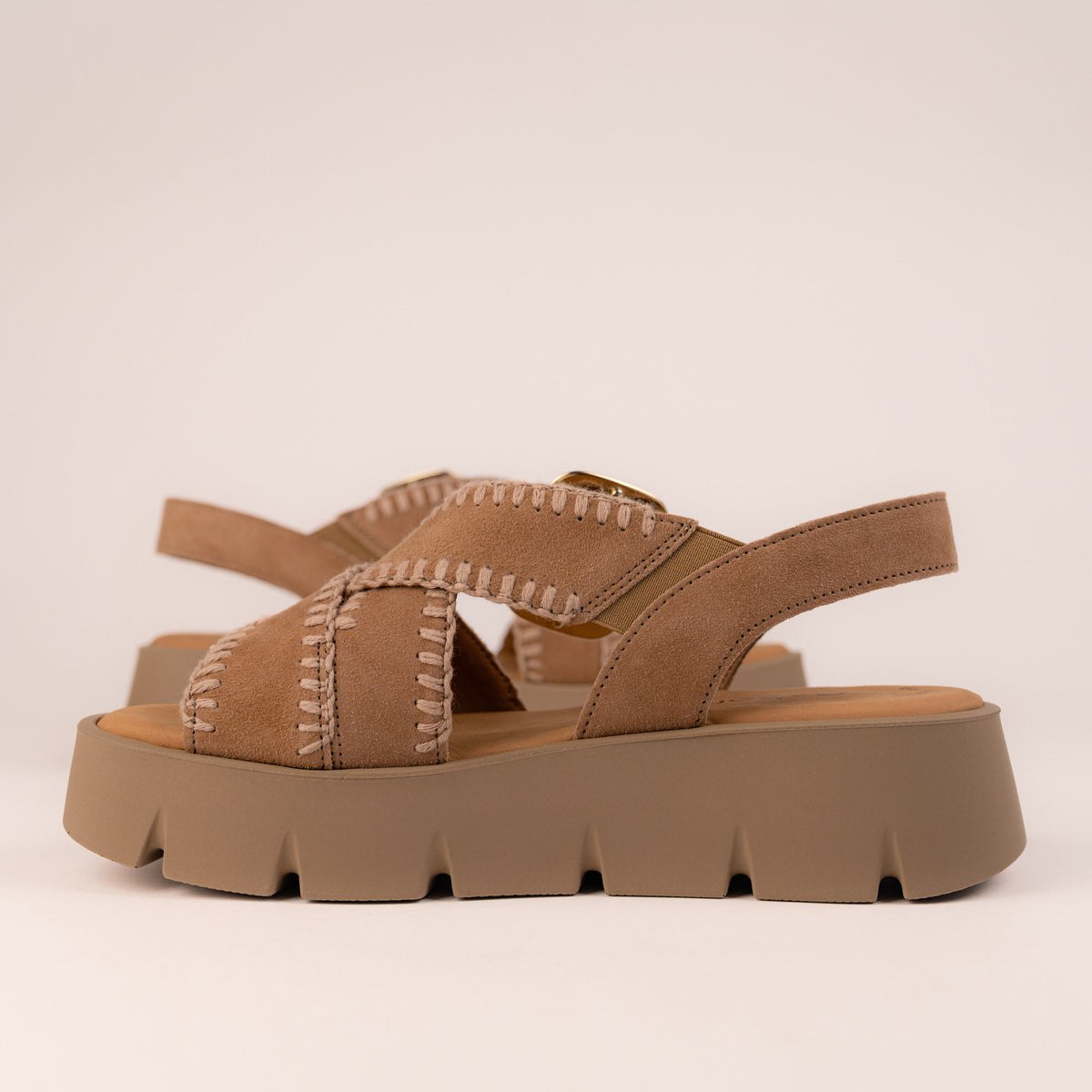 Women's Gabor Whipstitch Platform Sandal in Brown Suede - 64.751 Sandal