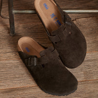 Birkenstock Boston Soft clog in Mocha Suede, featuring premium suede leather for all-day comfort. Classic slip-on style with soft footbed support, ideal for casual wear, gardening, or daily errands. Durable, lightweight, and built for long-lasting use, perfect for men and women seeking comfort and trendiness in footwear.