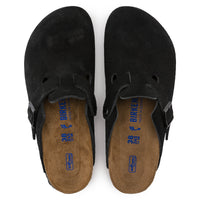 Birkenstock Boston Soft clog in Black Suede, featuring premium suede leather for all-day comfort. Classic slip-on style with soft footbed support, ideal for casual wear, gardening, or daily errands. Durable, lightweight, and built for long-lasting use, perfect for men and women seeking comfort and trendiness in footwear.