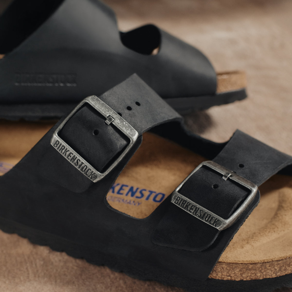 Birkenstock Arizona Soft Sandal in Black Oiled Leather