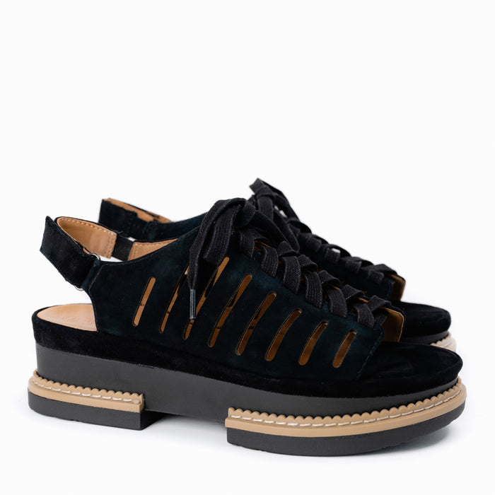 Women's LDP Adriel Lace-Up Sandal in Black Suede