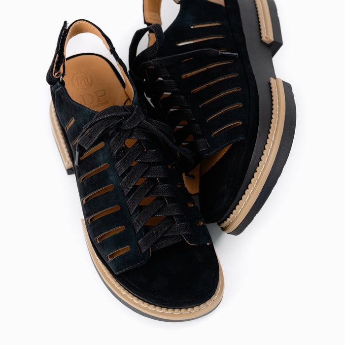 Women's LDP Adriel Lace-Up Sandal in Black Suede