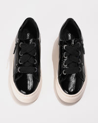 Top-down view of Aetrex Aubrey sneakers showing oversized laces and padded tongue