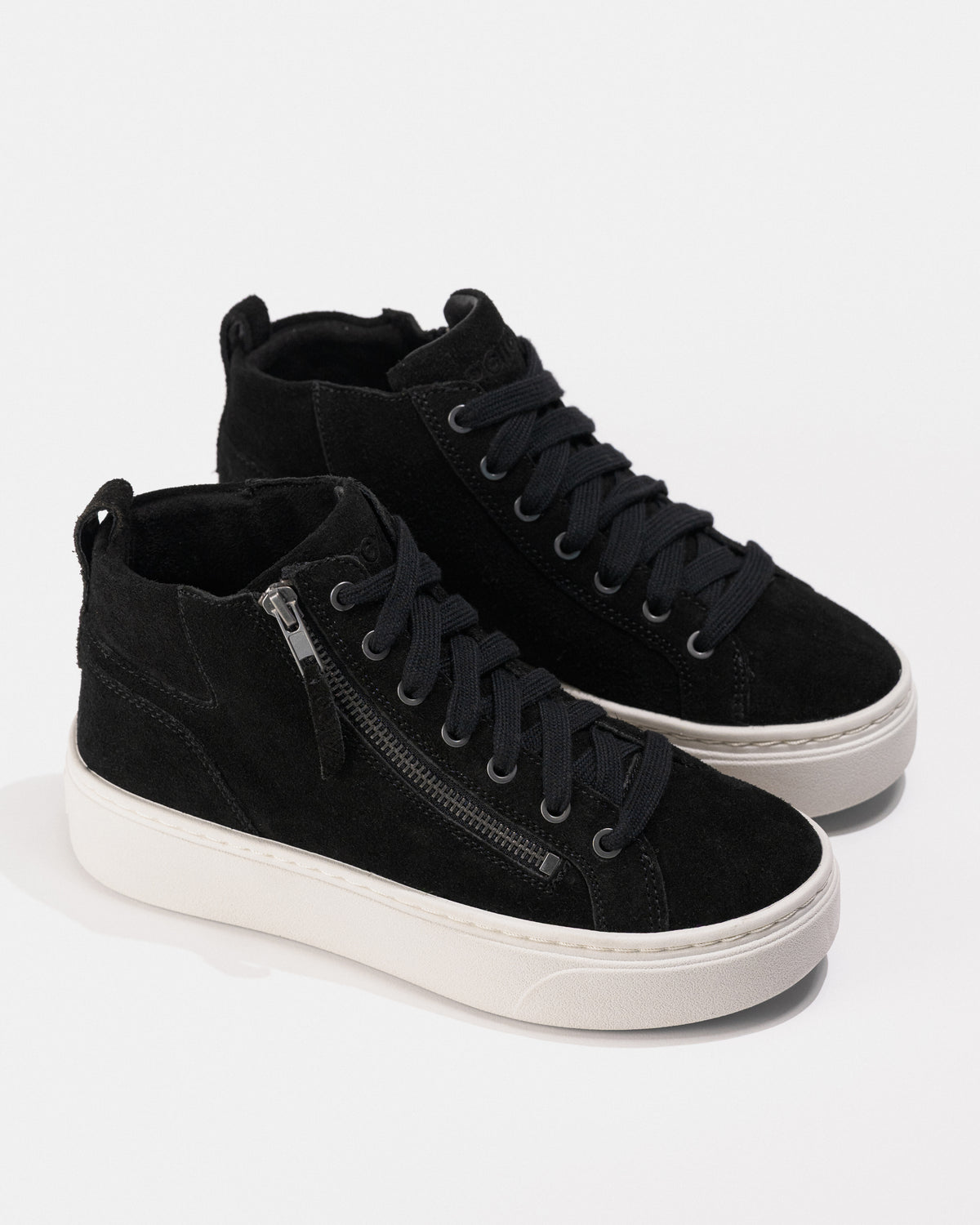 Overhead view of the Women's Aetrex Gianna Arch Support Platform Sneaker in Black Suede Leather