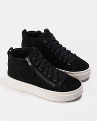 Overhead view of the Women's Aetrex Gianna Arch Support Platform Sneaker in Black Suede Leather